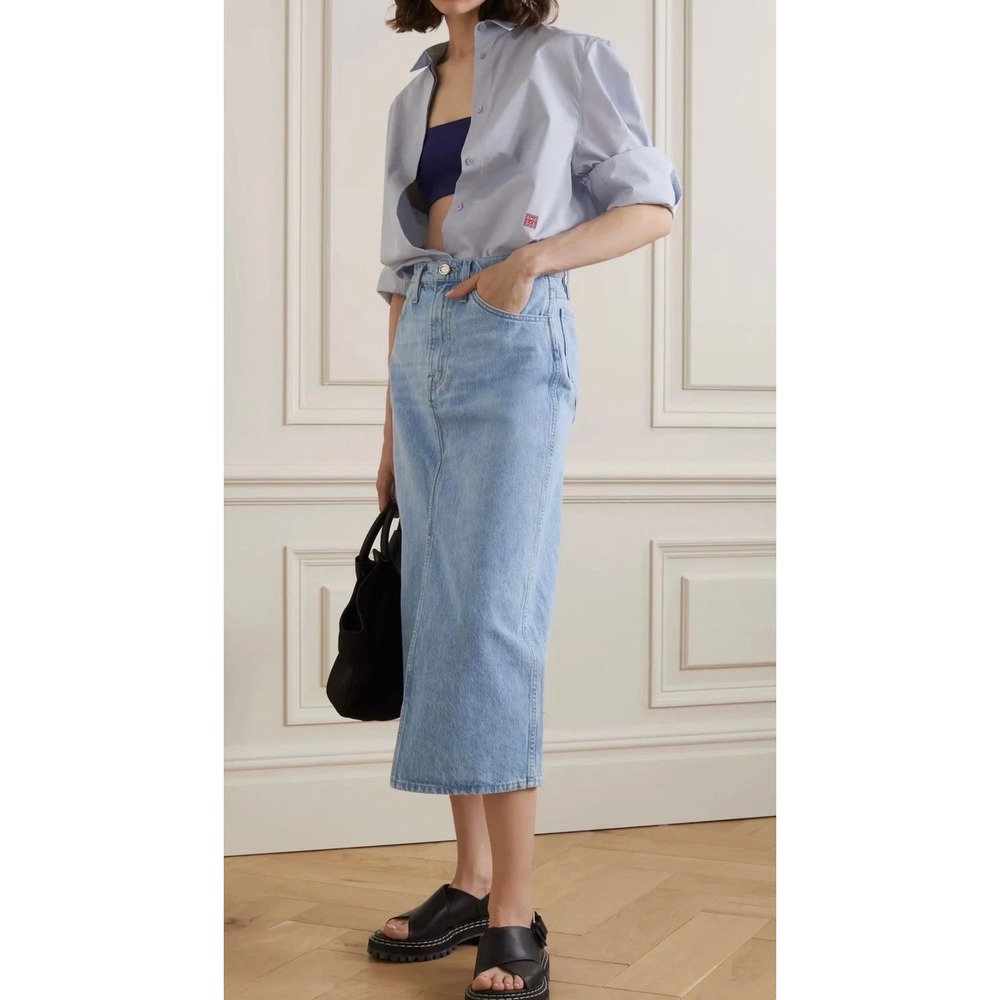 FRAME Le Italien Turin Denim Maxi Jean Skirt Light Wash Blue Made in Italy Sz 26 - Picture 9 of 12